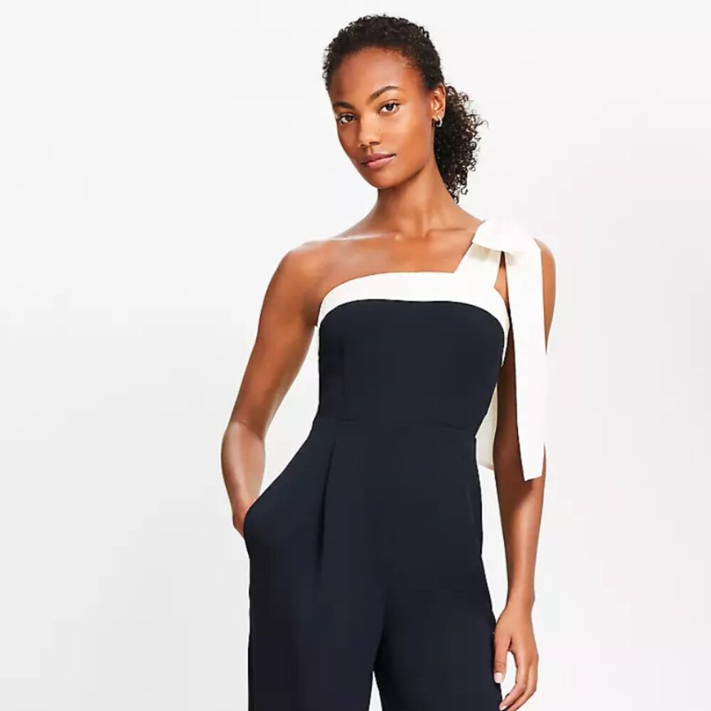 Loft One Shoulder Bow Jumpsuit | Size 4